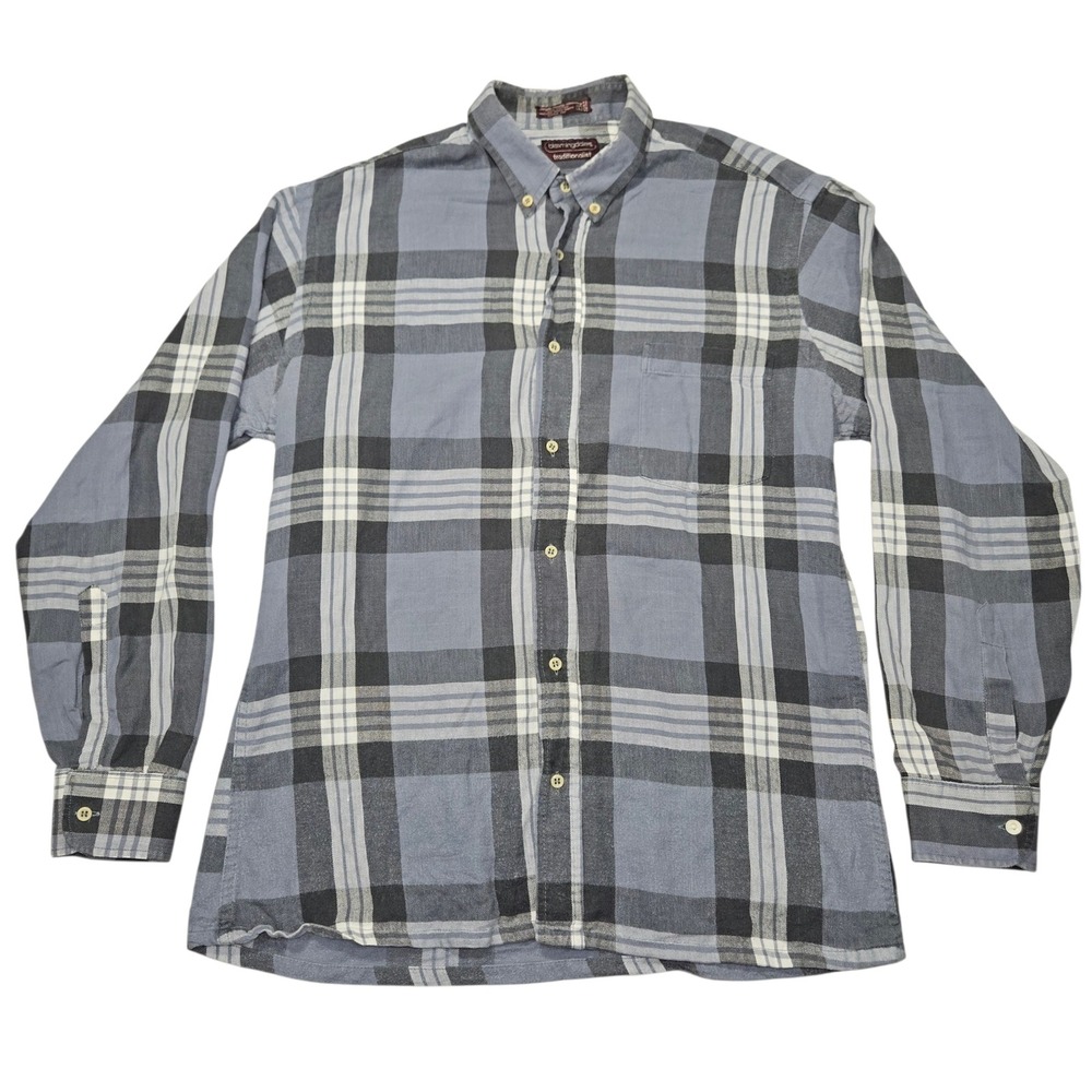 Bloomingdale's VTG Traditionalist Plaid Flannel Shirt Blue Grey Sz L